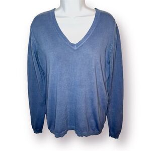 In bed with you Lived-In Look Cotton V-Neck Sweater Muted Blue M